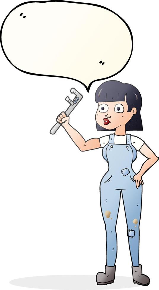 freehand drawn speech bubble cartoon female plumber vector