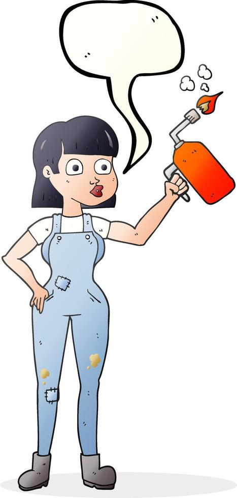 freehand drawn speech bubble cartoon woman in dungarees vector