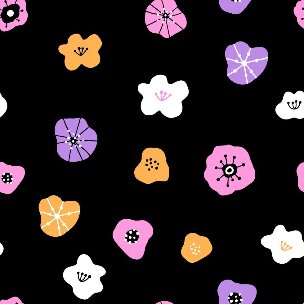 pattern with flowers drawn in flat style. vector illustration. design for fabric, paper, etc.
