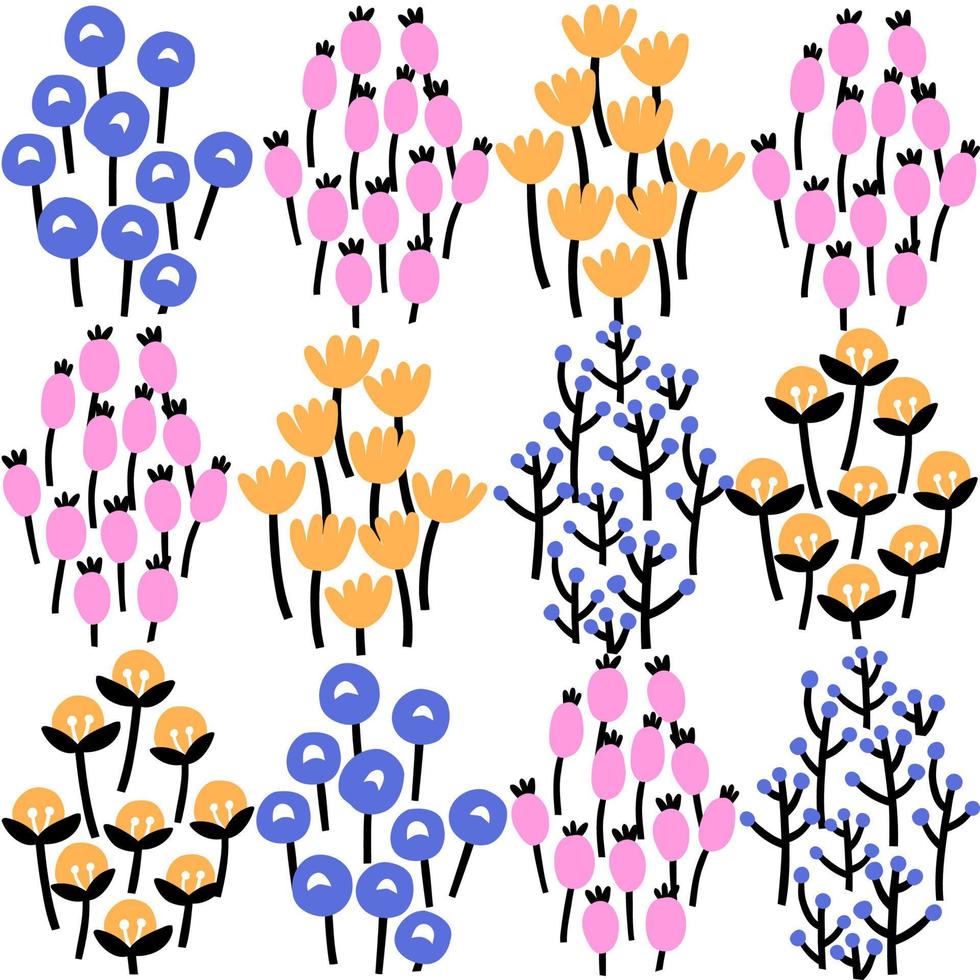 pattern with flowers drawn in flat style. vector illustration. design for fabric, paper, etc.