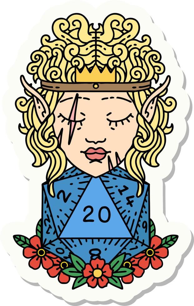 sticker of a elf barbarian character with natural 20 dice roll vector