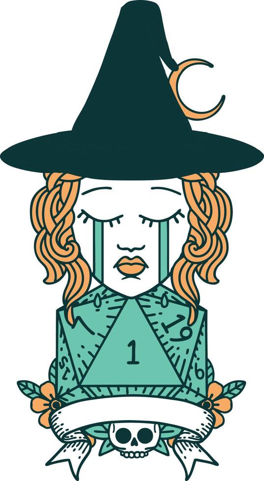 Retro Tattoo Style crying human witch with natural one roll vector