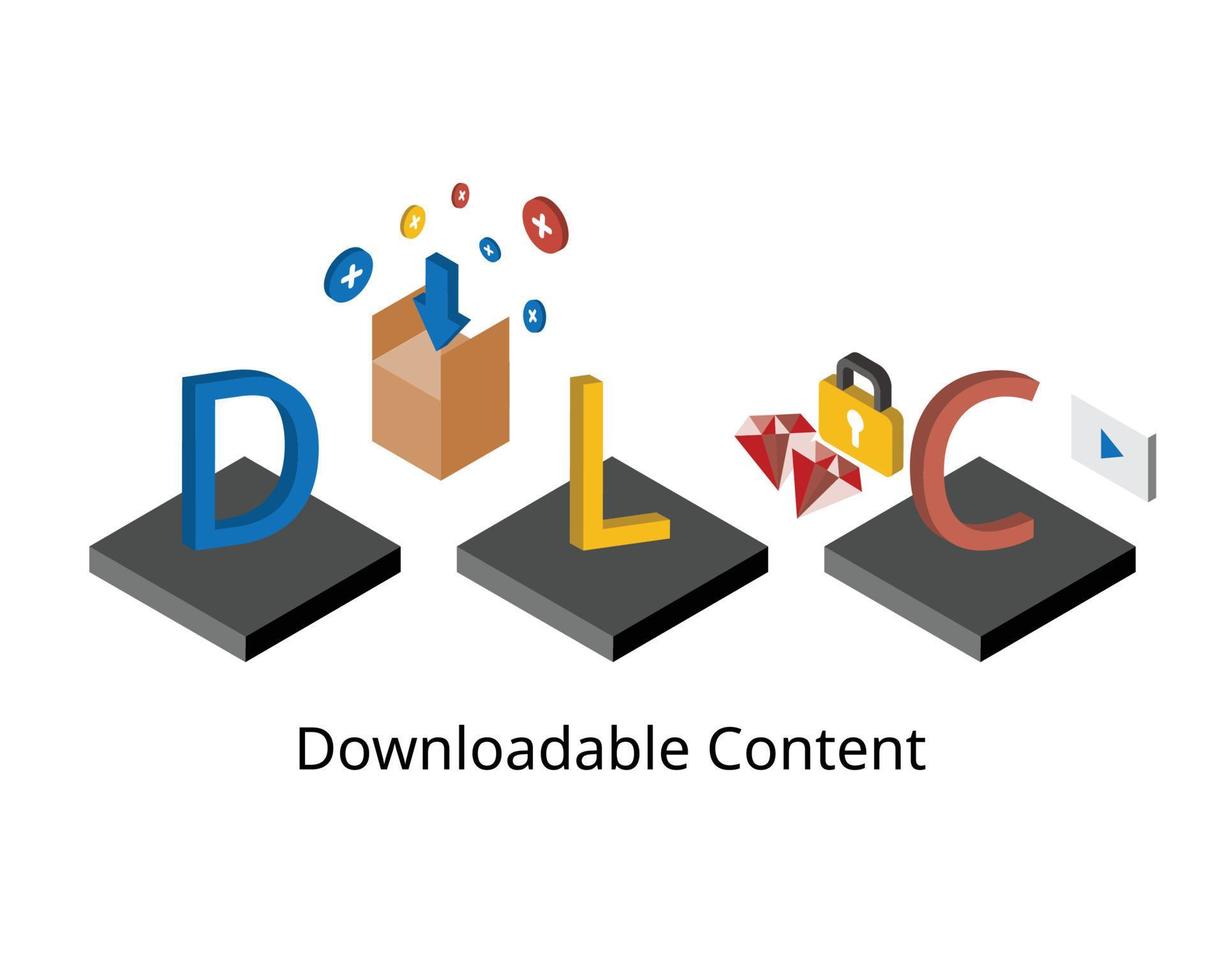 Downloadable content or DLC is additional content created for an already released game vector