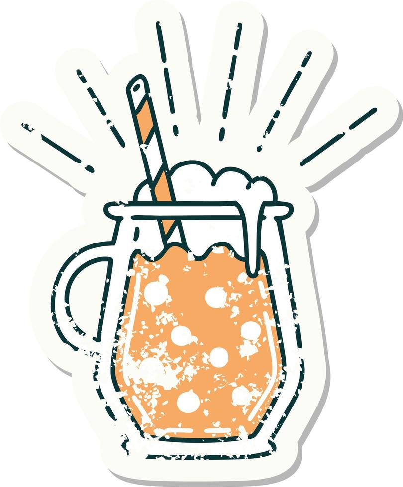 worn old sticker of a tattoo style ginger beer vector