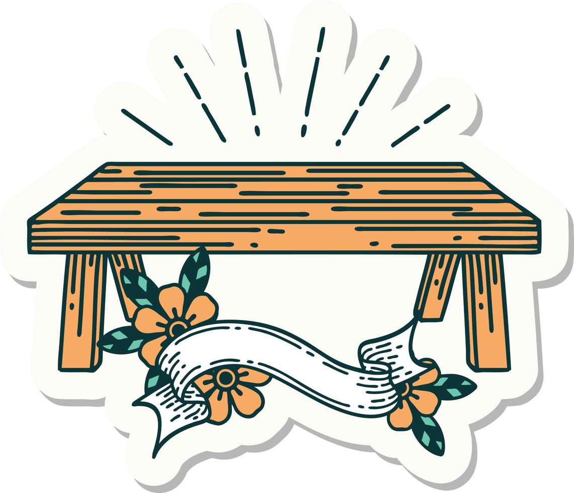 pegatina de una mesa de madera estilo tatuaje vector