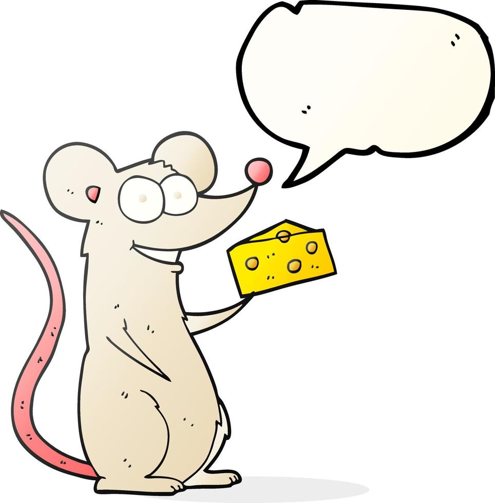 freehand drawn speech bubble cartoon mouse with cheese vector