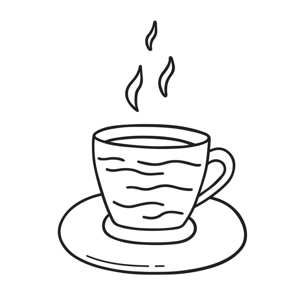 taza de café o té dibujada a mano. hora del té en estilo boceto. ilustración vectorial aislado sobre fondo blanco vector