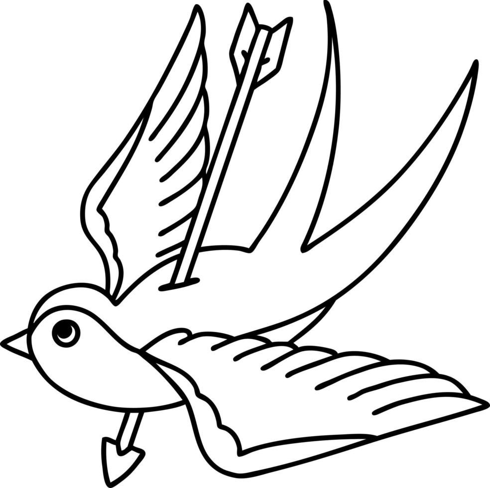 tattoo in black line style of a swallow vector