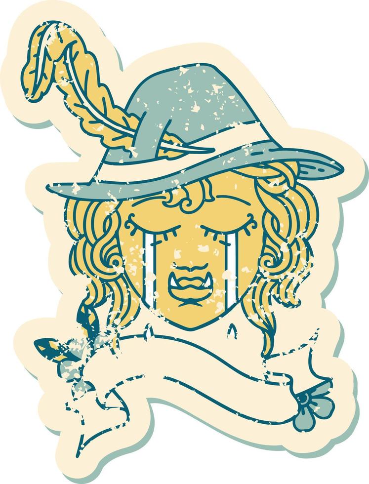 Retro Tattoo Style crying half orc bard character face vector