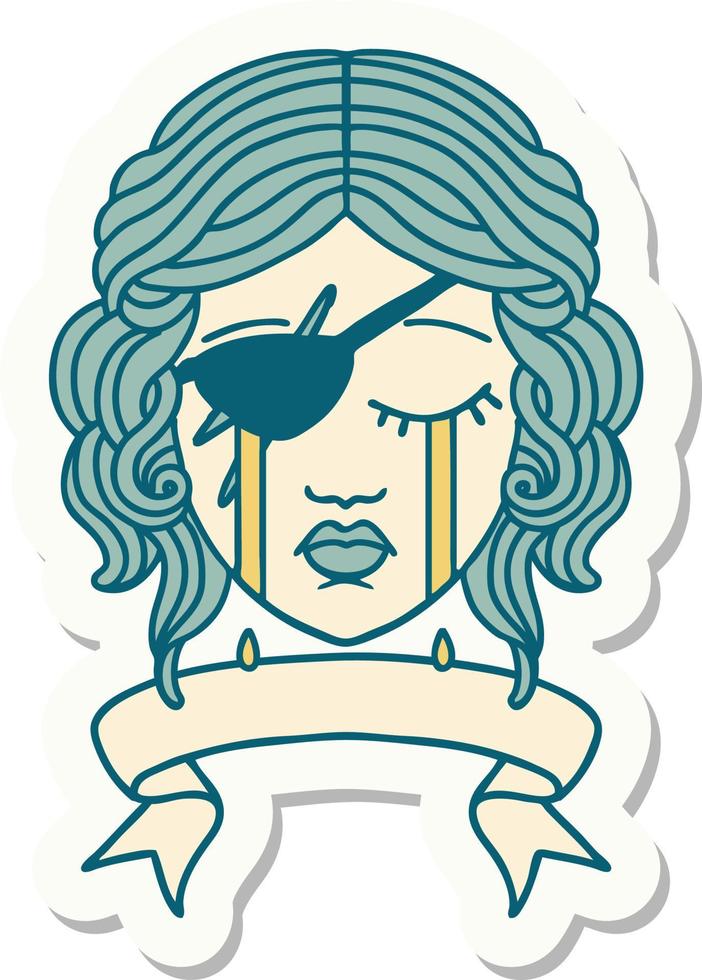 sticker of a crying human rogue with banner vector