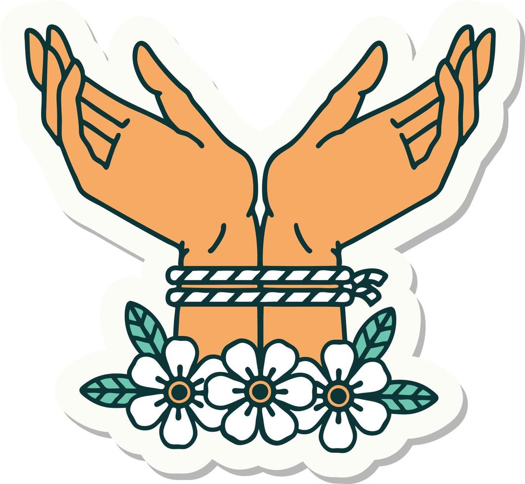 sticker of tattoo in traditional style of hands tied vector
