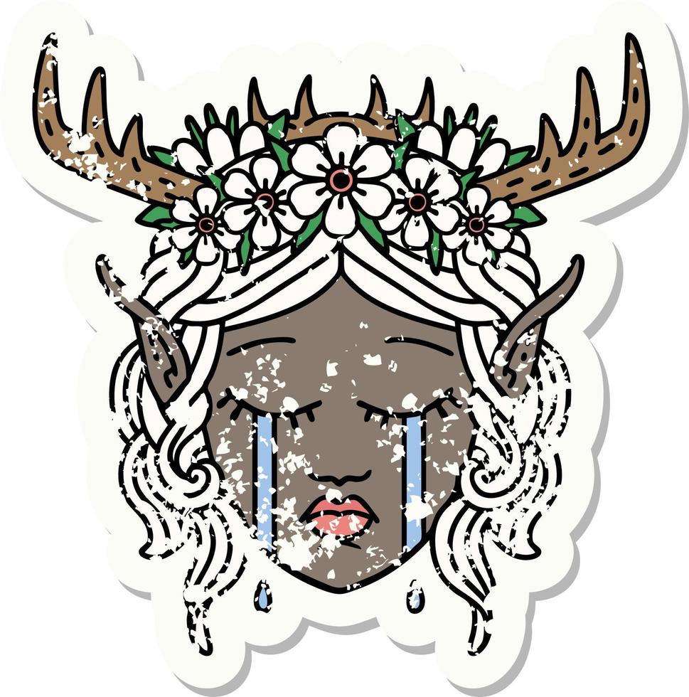 Retro Tattoo Style crying elf druid character face vector