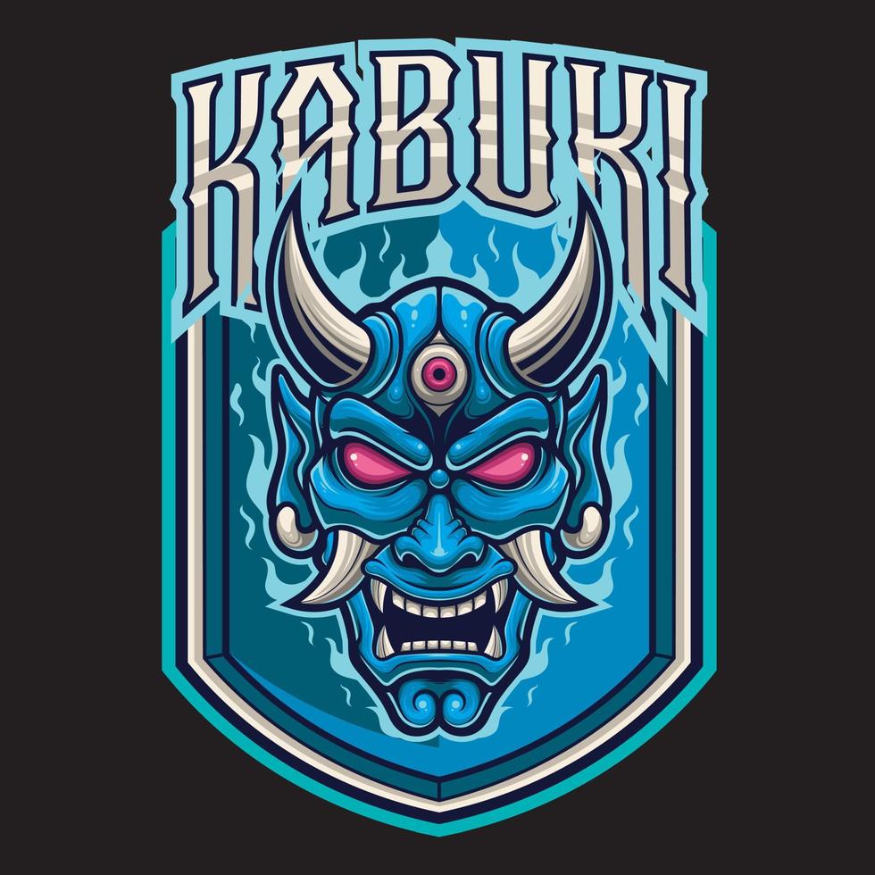 ilustración vectorial de máscara de diablo azul en estilo vintage vector