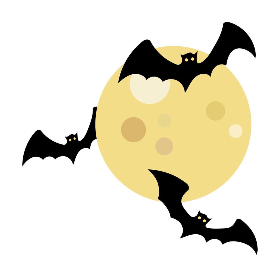 Halloween clipart with bats flying around the moon. Hand drawn vector illustration for Halloween party decoration, scrapbooking, textile, wall paper, greeting cards design.