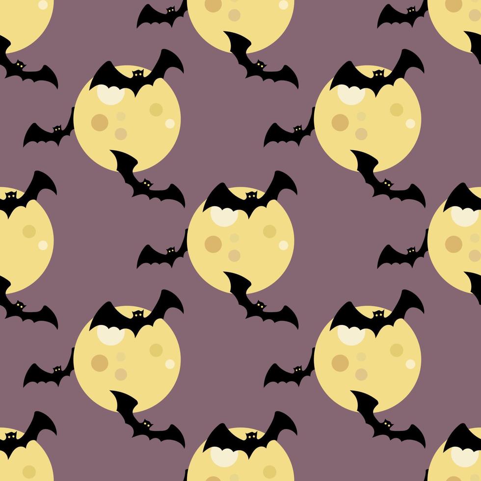 Seamless Halloween pattern with bats flying around the moon. Hand drawn vector illustration for Halloween party decoration, scrapbooking, textile, wall paper, greeting cards design.