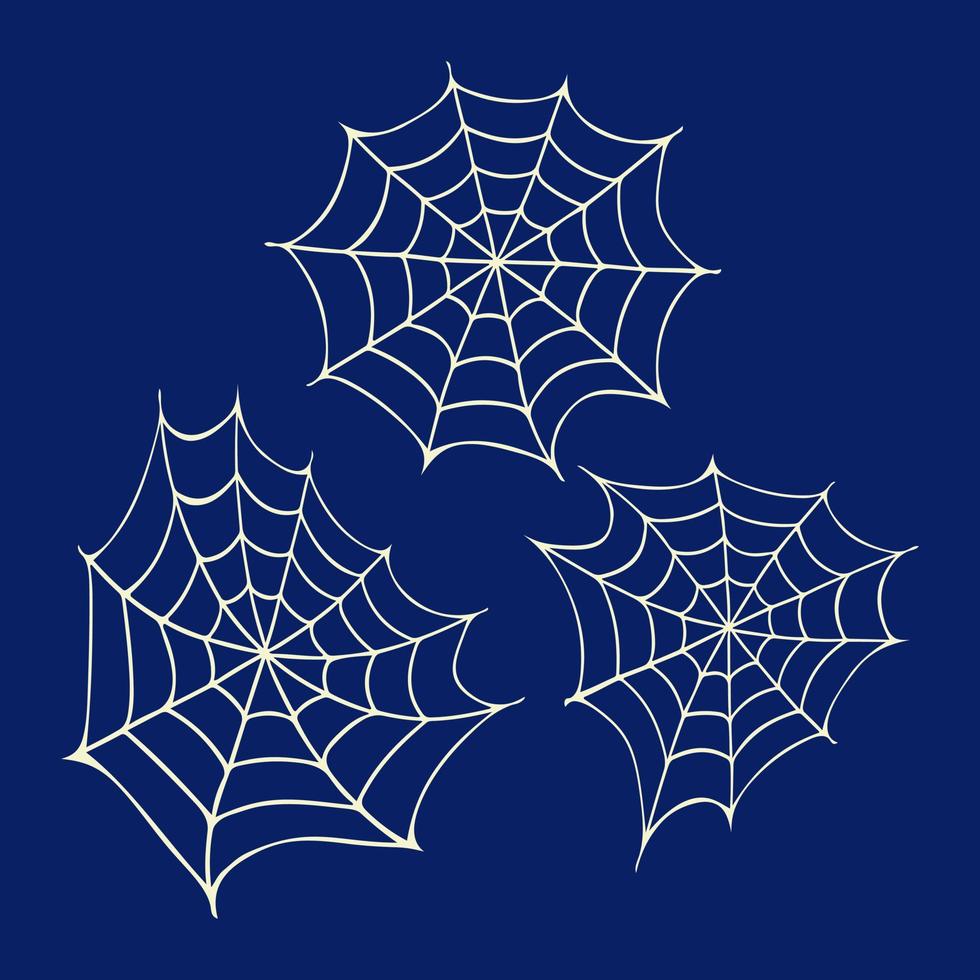 elementos de telarañas de halloween. ilustración vectorial dibujada a mano con telarañas. aislado sobre fondo azul oscuro. para la decoración de fiestas de halloween, scrapbooking, textil, diseño de tarjetas de felicitación, papel de pared. vector