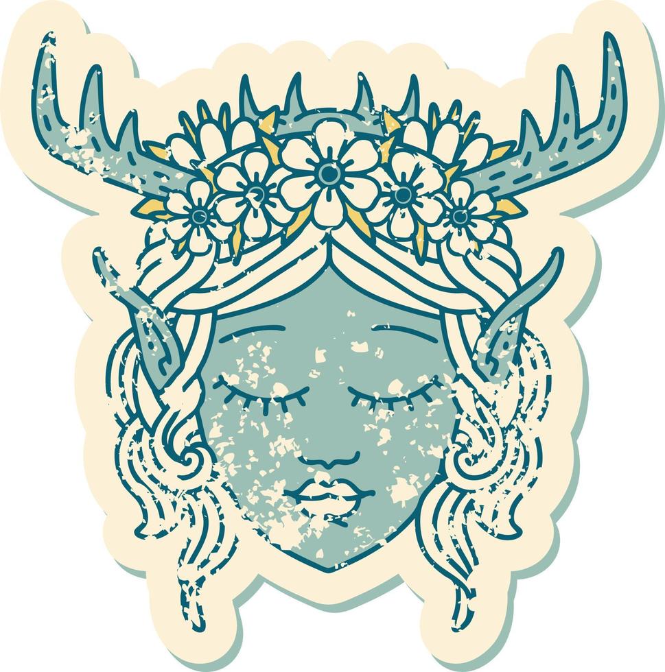 Retro Tattoo Style elf druid character face vector