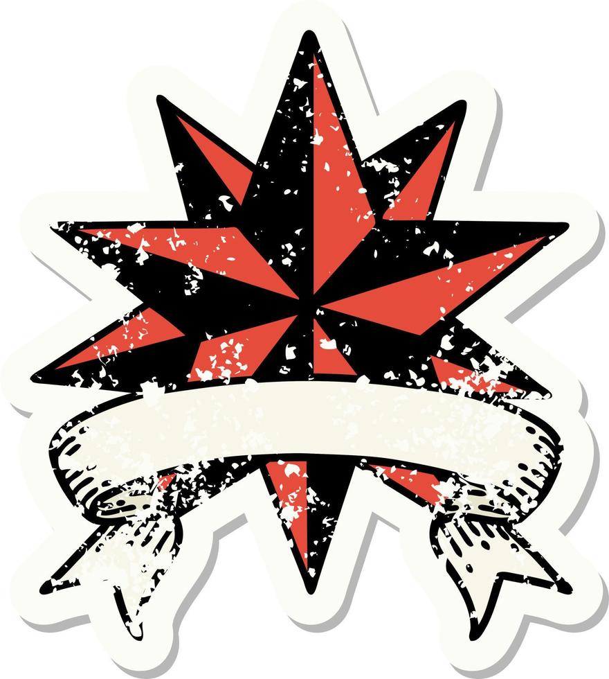 worn old sticker with banner of a star vector