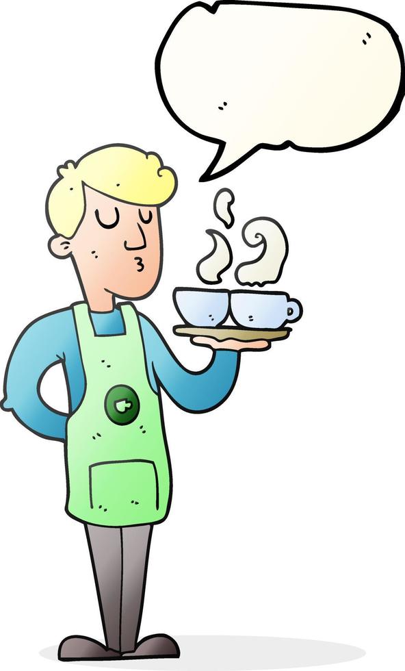 freehand drawn speech bubble cartoon barista serving coffee vector
