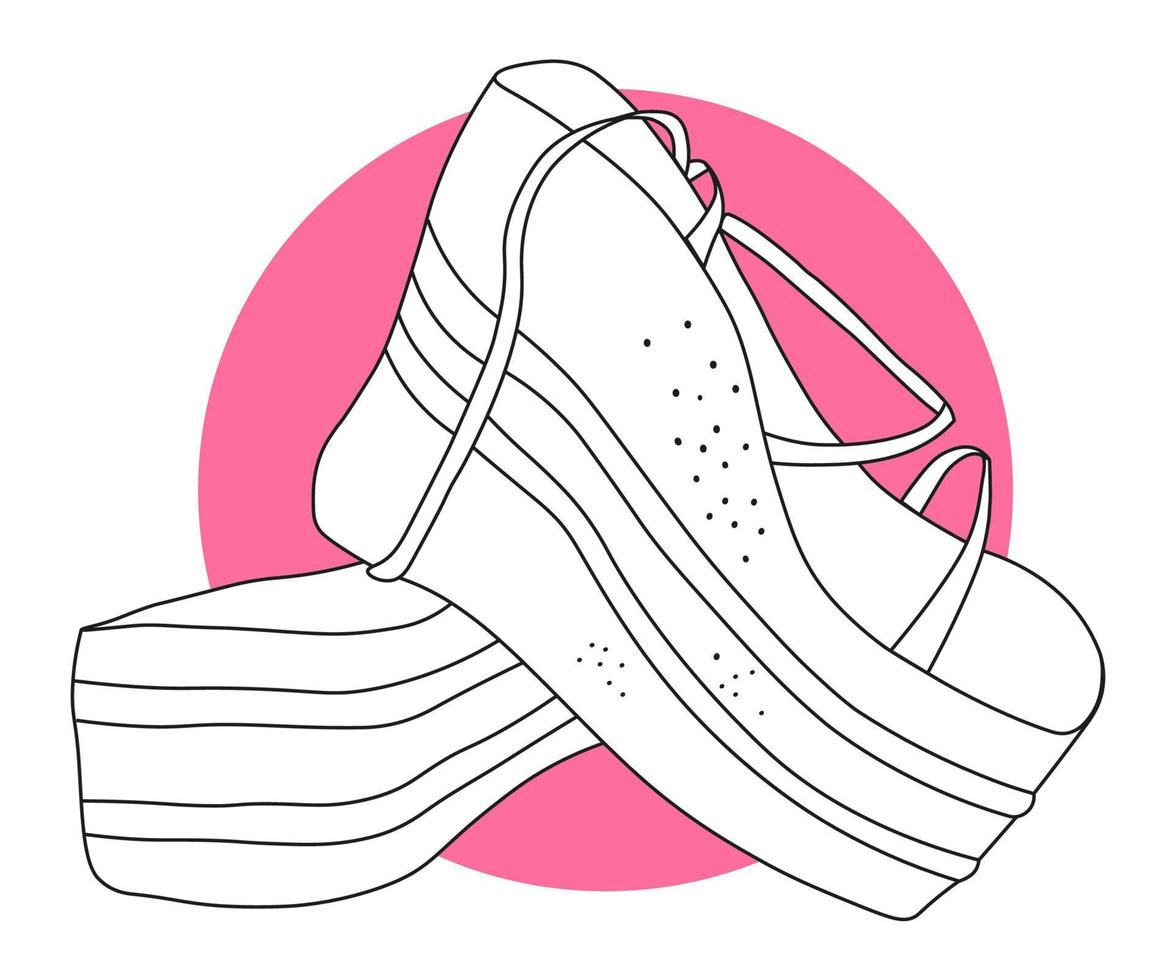 Outline Summer Platform Shoes Stylish Vector Illustration On White Background With Pink
