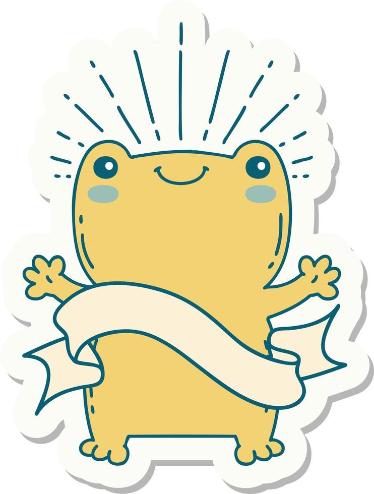 sticker of a tattoo style happy frog vector