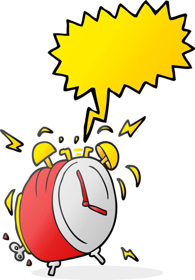 freehand drawn speech bubble cartoon ringing alarm clock vector