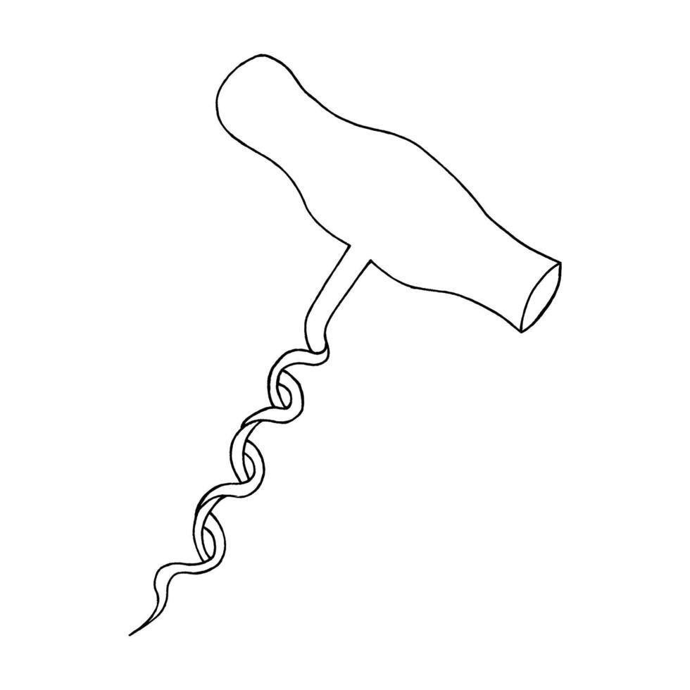 sacacorchos. vajilla. utensilios de cocina, utensilios de cocina. un elemento de diseño para el diseño de menús, recetas y envasado de alimentos. dibujado a mano y resaltado sobre un fondo blanco. vector