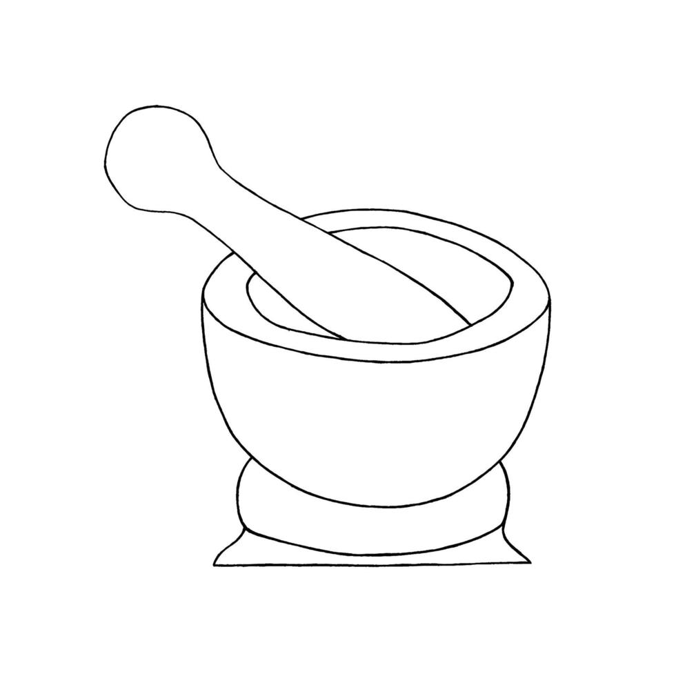 Hand drawn mortar and pestle vector illustration. Simple outline