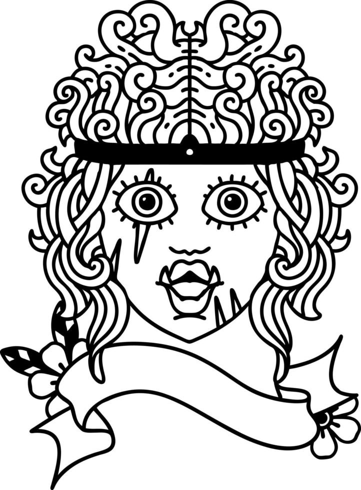 Black and White Tattoo linework Style orc barbarian character face vector