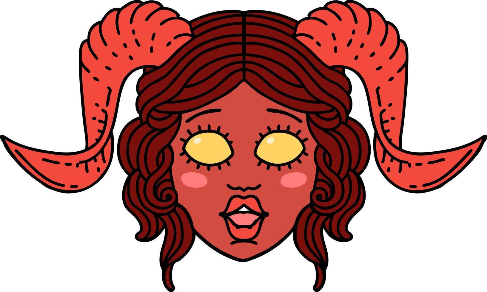 cara de personaje de tiefling estilo tatuaje retro vector