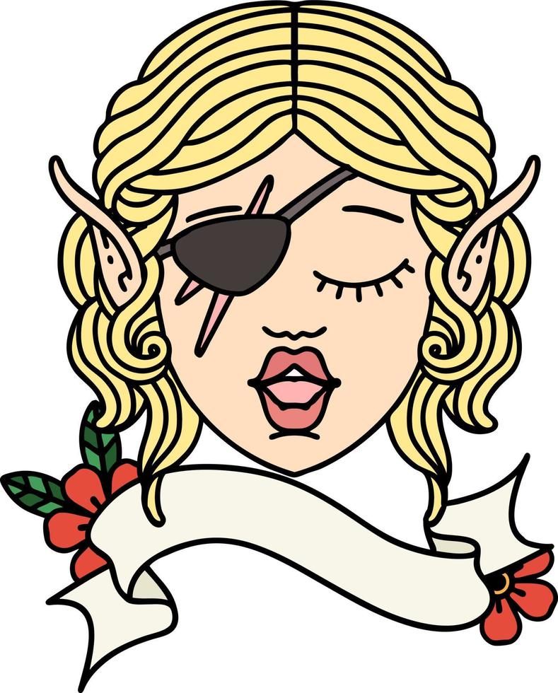 Retro Tattoo Style elf rogue character face vector