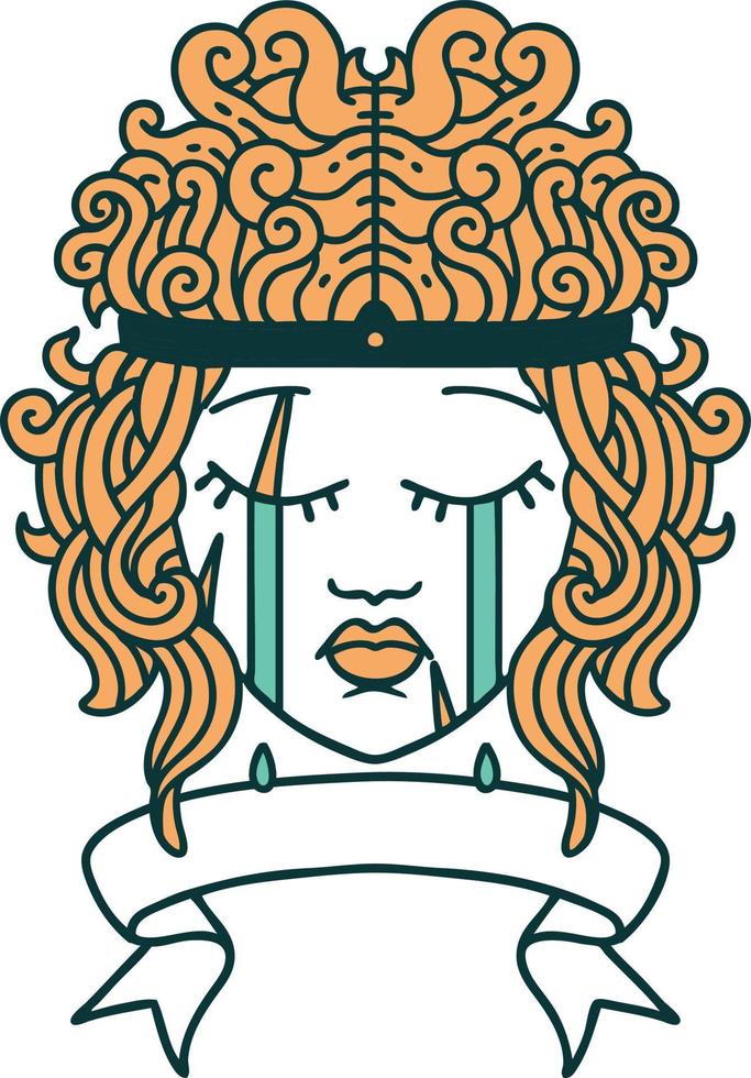 Retro Tattoo Style crying human barbarian with banner vector