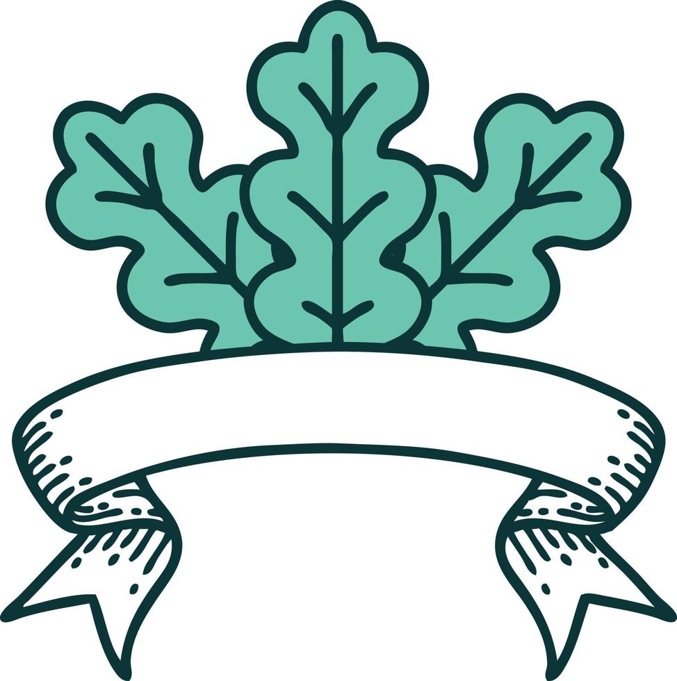 traditional tattoo with banner of leaf vector