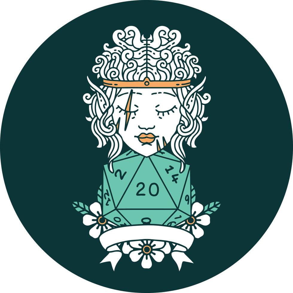 icon of elf barbarian character with natural twenty dice roll vector