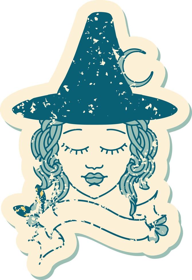 Retro Tattoo Style human witch character face vector