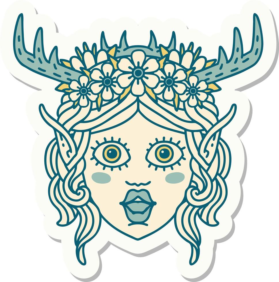 sticker of a elf druid character face vector