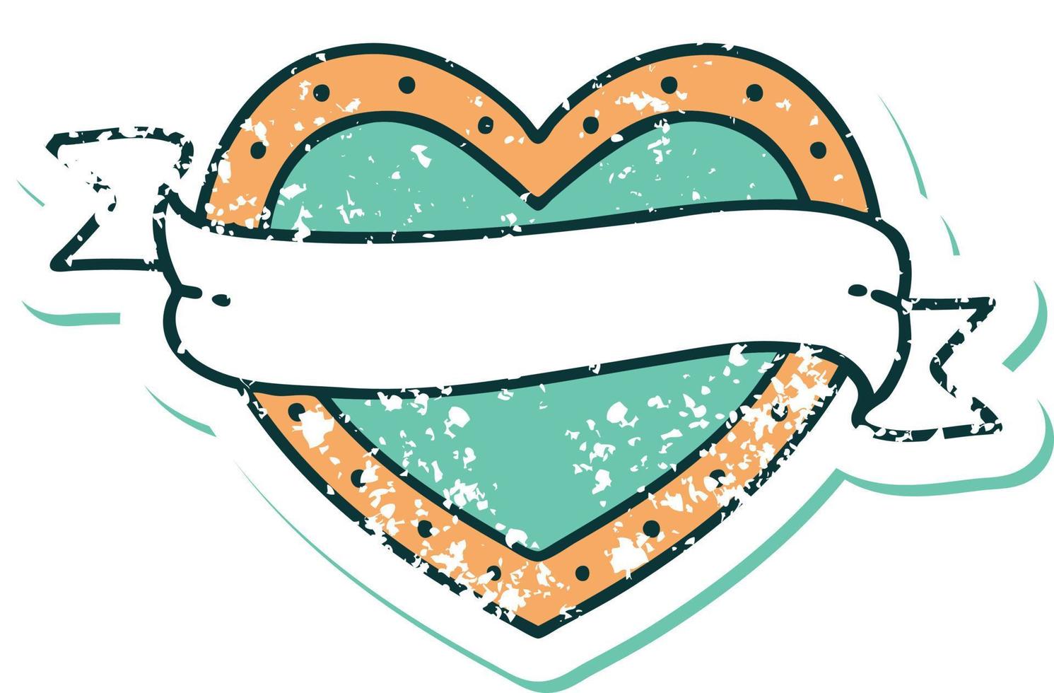 iconic distressed sticker tattoo style image of a heart and banner vector