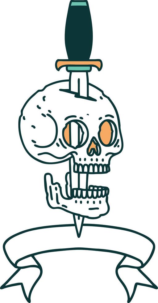 traditional tattoo with banner of a skull vector