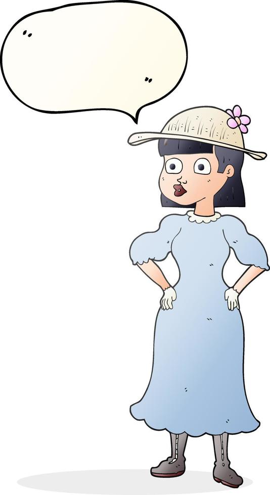 freehand drawn speech bubble cartoon woman in sensible dress vector