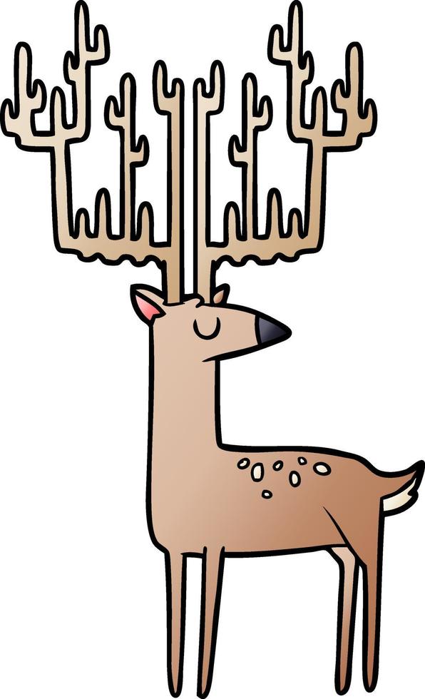 cartoon stag with huge antlers vector