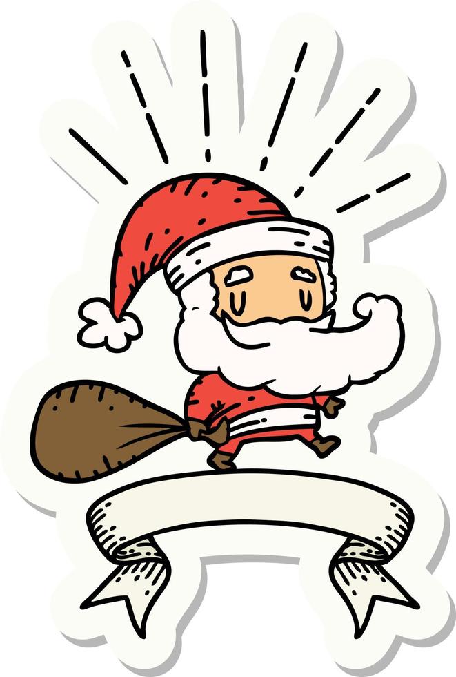 sticker of a tattoo style santa claus christmas character with sack vector