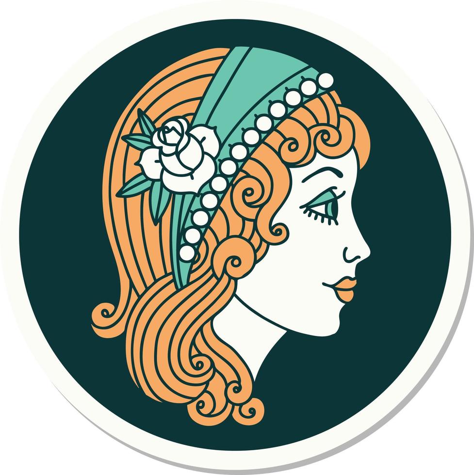 sticker of tattoo in traditional style of a gypsy head vector