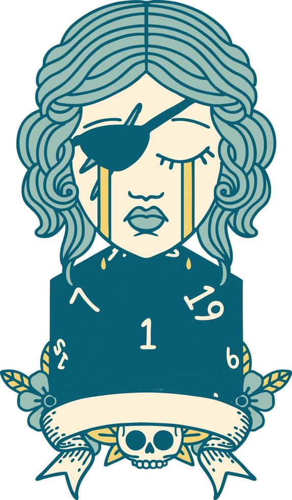 Retro Tattoo Style crying human rogue with natural one roll vector