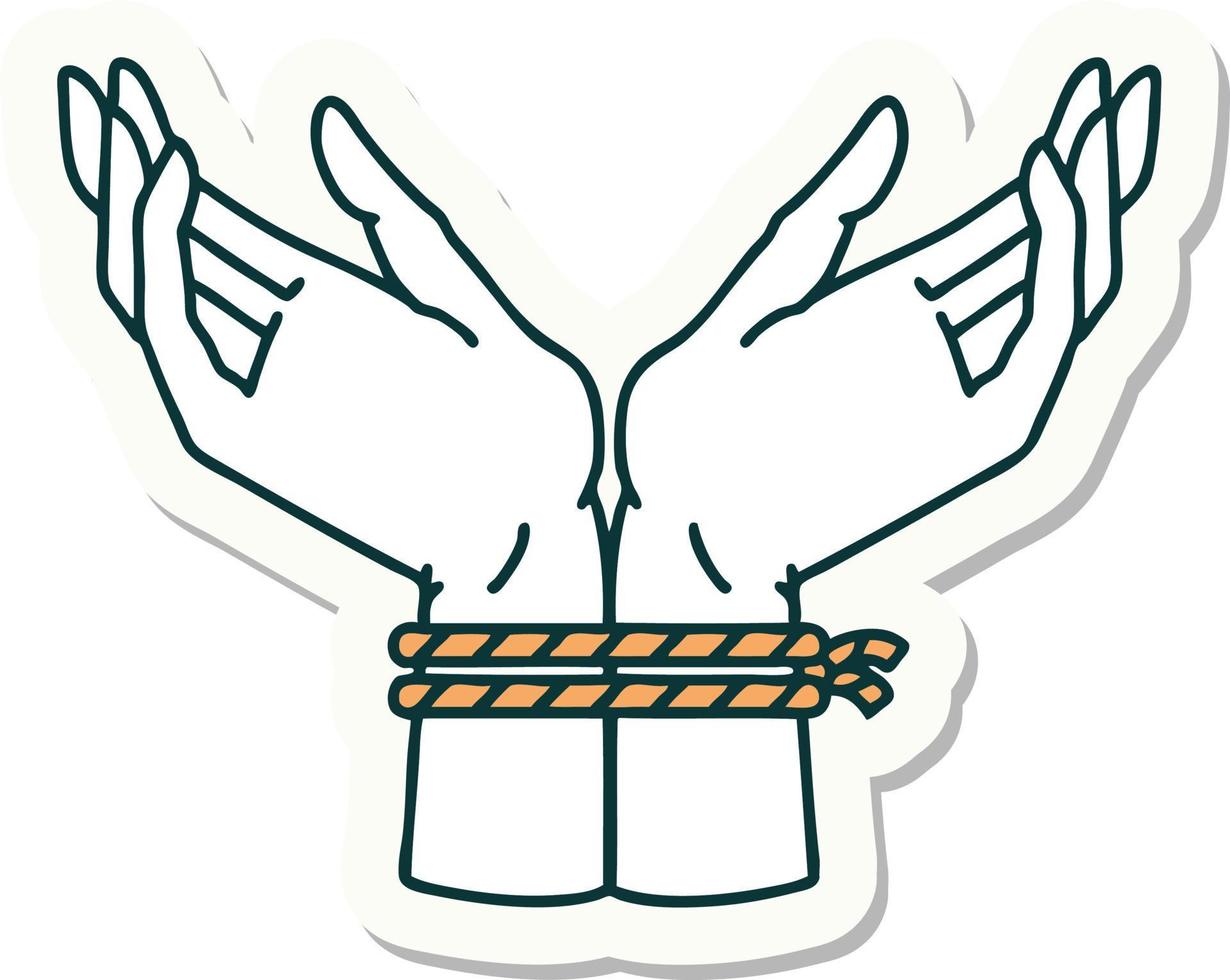 sticker of tattoo in traditional style of a pair of tied hands vector