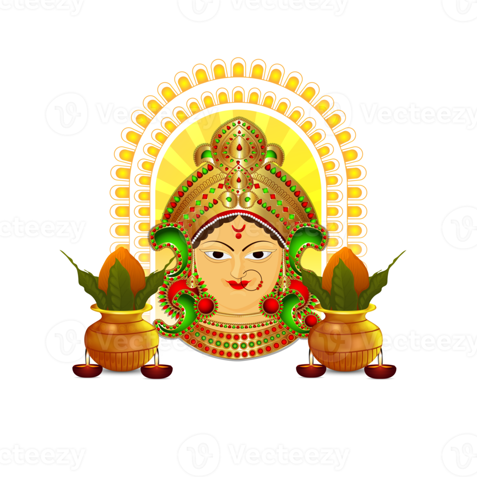 Illustration of goddess durga and kalash png