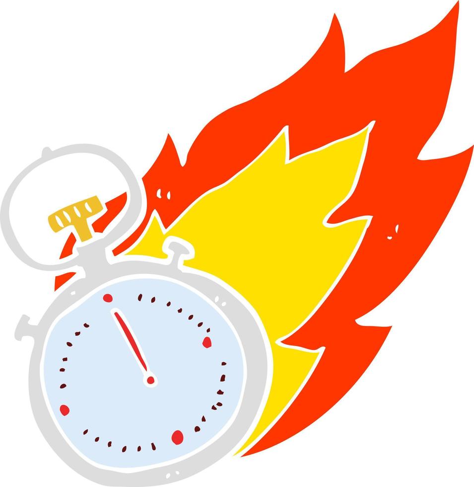flat color illustration of flaming stop watch vector