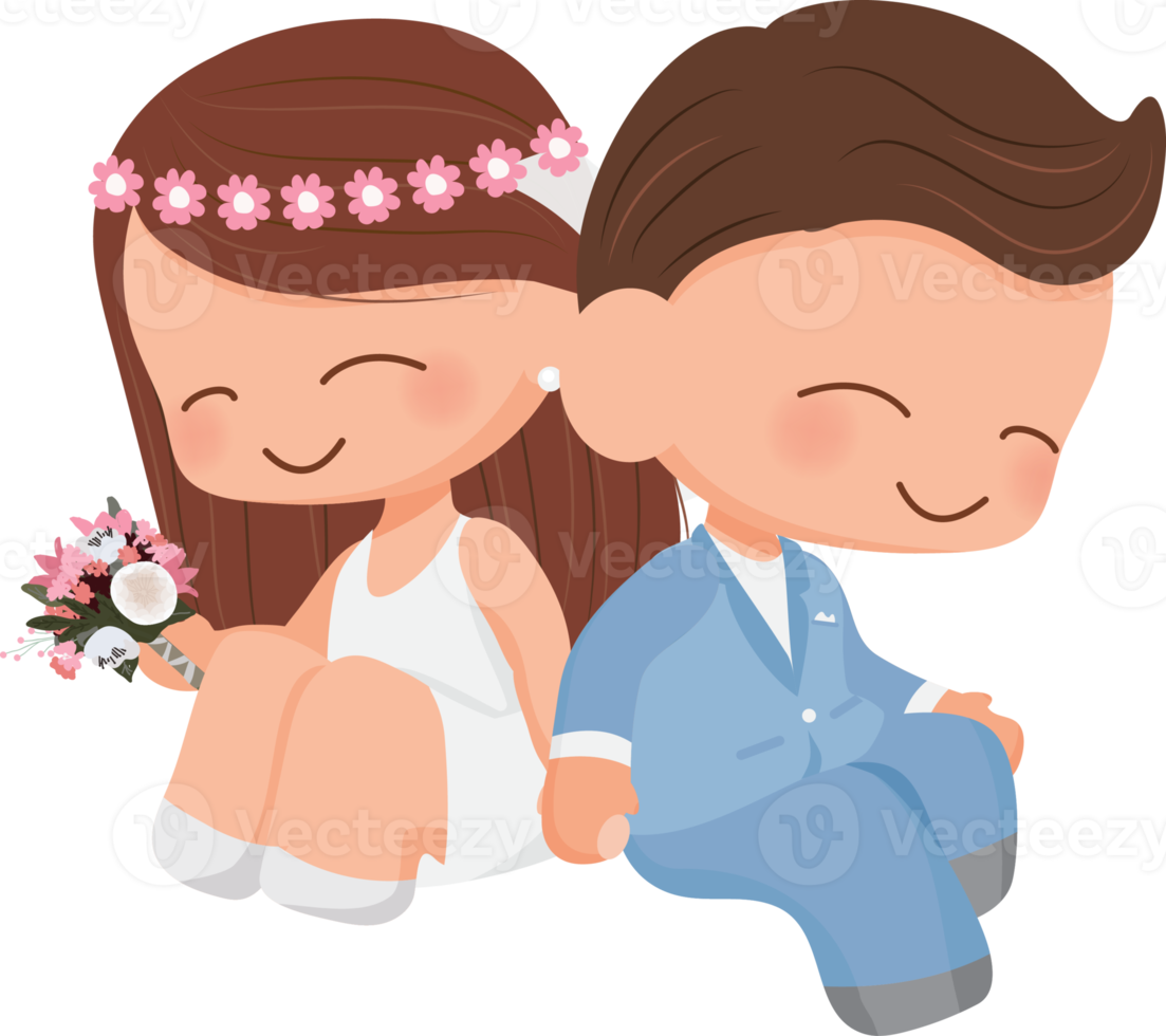 cute cartoon wedding couple in blue suit and dress png
