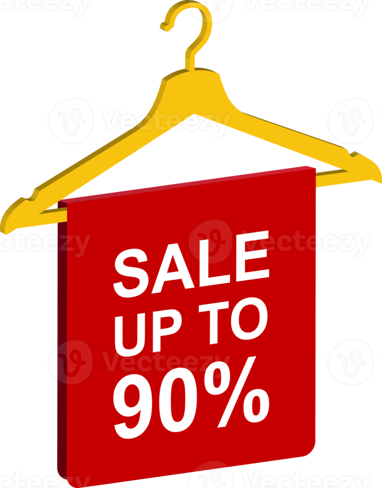 red sale up to 90 percent hanger icon badge discount concept png