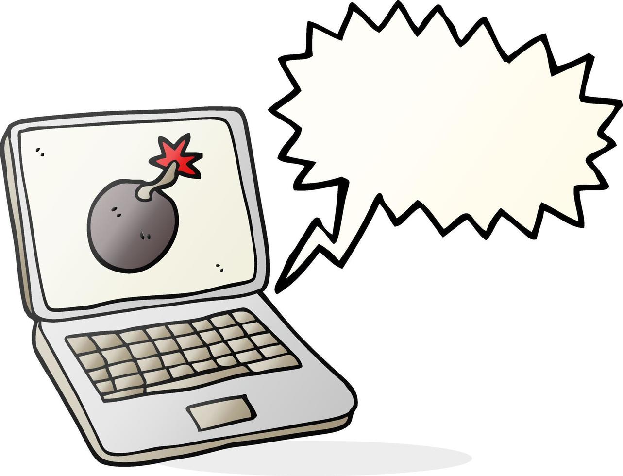freehand drawn speech bubble cartoon laptop computer with error screen vector