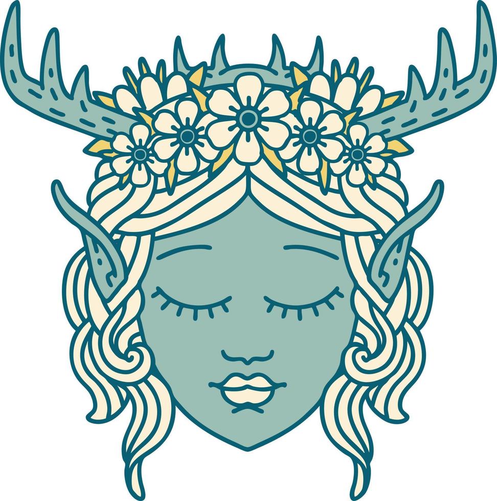 Retro Tattoo Style elf druid character face vector